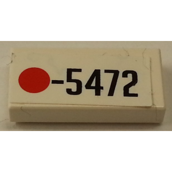 Tile 1 x 2 with Groove with Red Dot and Black '5472' on White Background Pattern (Sticker) - Set 8665