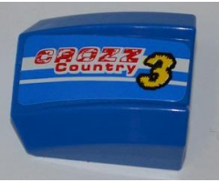 Slope, Curved 2 x 2 Lip with 'CROZZ Country', Yellow Number '3' and 2 White Lines Pattern Model Left Side (Sticker) - Set 8126