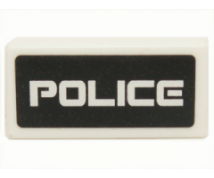 Tile 1 x 2 with White 'POLICE' on Black Background Pattern (Sticker) - Set 5970