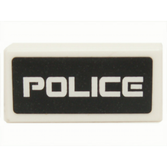 Tile 1 x 2 with White 'POLICE' on Black Background Pattern (Sticker) - Set 5970