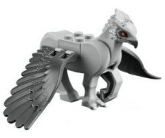 Hippogriff with Dark Bluish Gray Wings, with Beak, Dark Bluish Gray and White Feathers, and Bright Light Orange Eyes Pattern (HP Buckbeak)