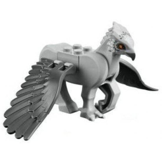 Hippogriff with Dark Bluish Gray Wings, with Beak, Dark Bluish Gray and White Feathers, and Bright Light Orange Eyes Pattern (HP Buckbeak)