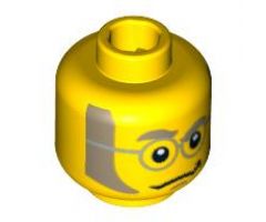Minifigure, Head Glasses with Silver Round Frames, Dark Tan Sideburns Pattern - Hollow Stud