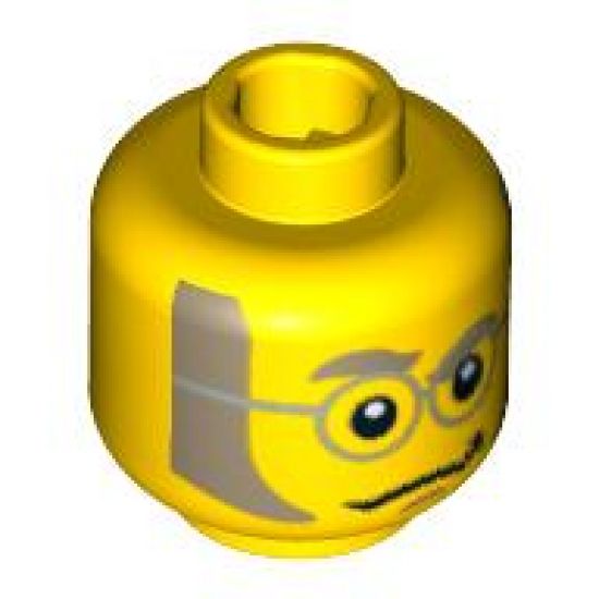 Minifigure, Head Glasses with Silver Round Frames, Dark Tan Sideburns Pattern - Hollow Stud