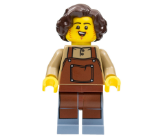 Tavern Keeper - Male, Reddish Brown Apron, Sand Blue Legs, Dark Brown Hair