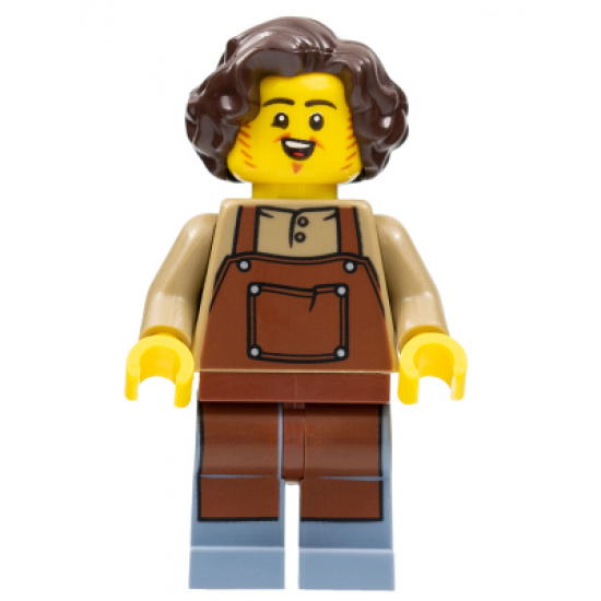 Tavern Keeper - Male, Reddish Brown Apron, Sand Blue Legs, Dark Brown Hair