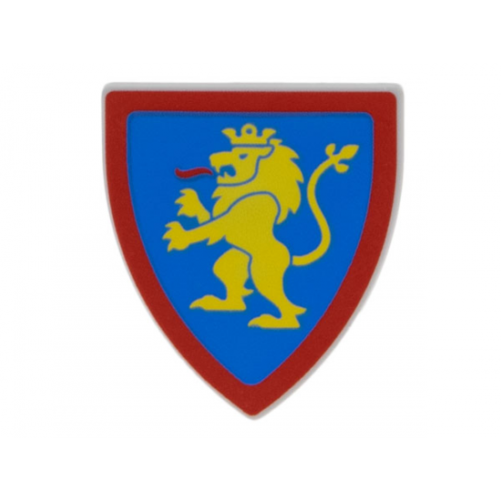 Minifigure, Shield Triangular  with Yellow Lion Standing with Raised Foot on Blue Background with Red Border Pattern