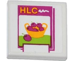 Tile 2 x 2 with 'HLC' and Cherries Pattern (Sticker) - Set 41035