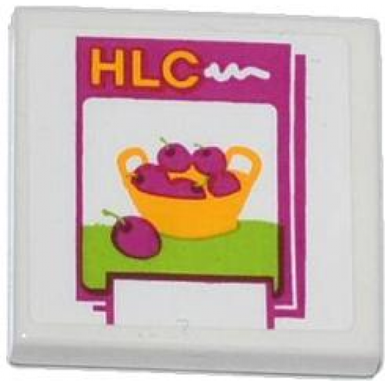 Tile 2 x 2 with 'HLC' and Cherries Pattern (Sticker) - Set 41035