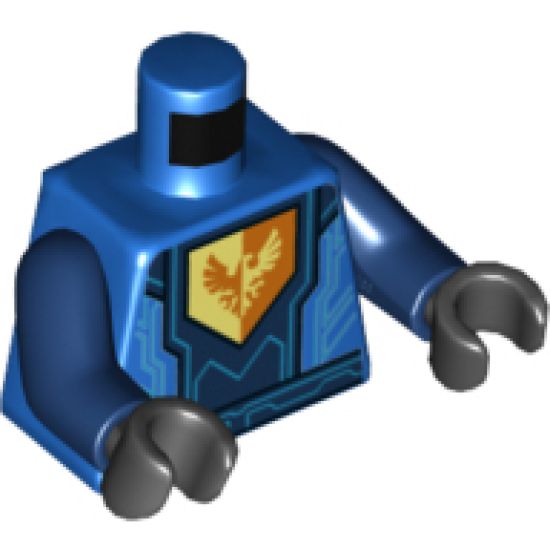 Torso Nexo Knights Armor with Blue Circuitry, Dark Blue Center Panel, Falcon Symbol on Pentagonal Shield Pattern / Dark Blue Arms / Black Hands