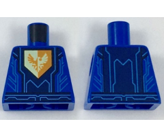 Torso Nexo Knights Armor with Blue Circuitry, Dark Blue Center Panel, Falcon Symbol on Pentagonal Shield Pattern