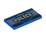 Tile 2 x 4 with White 'POLICE', Blue Shield and Dark Bluish Gray Vents Pattern