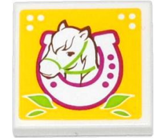 Tile 2 x 2 with Horse Head in Horseshoe and Leaves on Yellow Background Pattern (Sticker) - Set 41039