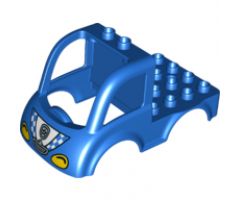 Duplo, Vehicle Car Body Truck 4 x 4 Flatbed with 2 Top Studs, Grille and Headlights, Police Badge and Blue and White Checkered Pattern