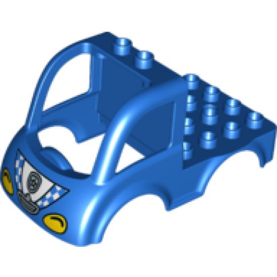Duplo, Vehicle Car Body Truck 4 x 4 Flatbed with 2 Top Studs, Grille and Headlights, Police Badge and Blue and White Checkered Pattern