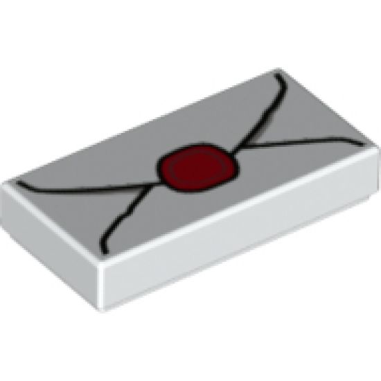 Tile 1 x 2 with Envelope with Red Wax Seal and Light Bluish Gray Highlights Pattern