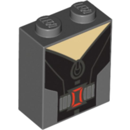 Brick 1 x 2 x 2 with Inside Stud Holder with Black and Gray Jacket Pattern