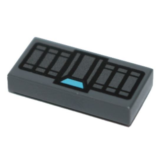 Tile 1 x 2 with Silver Rectangles and Medium Azure Trapezoid Pattern [Black Widow Cuff]
