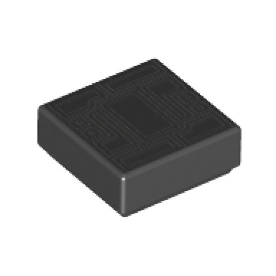 Tile 1 x 1 with Silver Circuitry Pattern