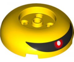 Brick, Round 4 x 4 Dome Top with 2 x 2 Recessed Center with Red Eye with White Pupil on Black Visor Pattern