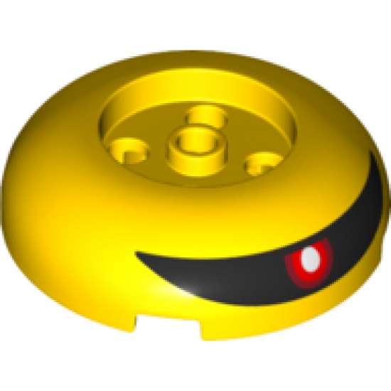 Brick, Round 4 x 4 Dome Top with 2 x 2 Recessed Center with Red Eye with White Pupil on Black Visor Pattern