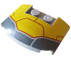 Wedge 3 x 4 x 2/3 Triple Curved with Dark Bluish Gray and Yellow Armor Plates and Dark Red Lines Pattern