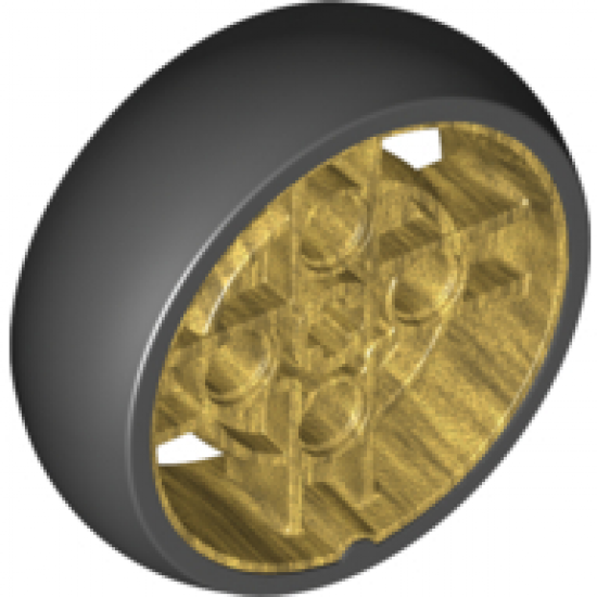 Wheel 43 x 14 Technic with Axle Hole and 4 Pin Holes with Molded Black Hard Rubber Tire Pattern