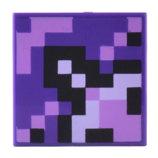 Tile 2 x 2 with Minecraft Pixelated Medium Lavender, Black, and White Glazed Terracotta Pattern