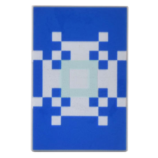 Tile 2 x 3 with Minecraft Pixelated White and Light Aqua Snowflake on Blue Background Shield Banner Pattern