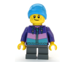 Boy - Dark Purple Jacket, Dark Bluish Gray Short Legs, Ski Beanie Hat