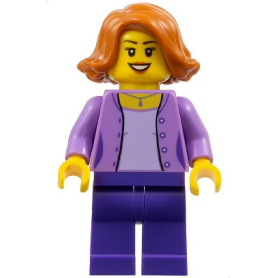 Mom - Medium Lavender Jacket over Lavender Shirt, Dark Purple Legs, Dark Orange Female Hair Short Swept Sideways