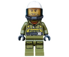 Volcano Explorer - Male Worker, Suit with Harness, Construction Helmet, Breathing Neck Gear with Yellow Air Tanks, Trans-Black Visor, Stubble
