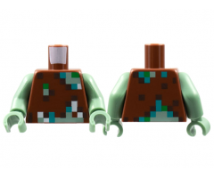 Torso Pixelated Vest with Dark Brown, Dark Turquoise, Green, Sand Green, and White Pattern (Minecraft Drowned) / Sand Green Arms / Sand Green Hands