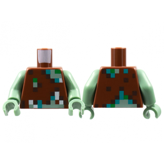 Torso Pixelated Vest with Dark Brown, Dark Turquoise, Green, Sand Green, and White Pattern (Minecraft Drowned) / Sand Green Arms / Sand Green Hands