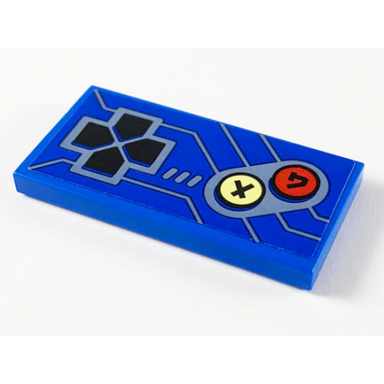 Tile 2 x 4 with Arcade Game Controls, Black Joystick, Yellow and Red Buttons On Blue Background Pattern (Sticker) - Set 71715