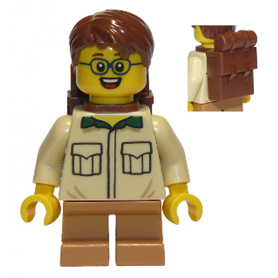 Camper, Male Child, Tan Shirt, Medium Nougat Short Legs, Glasses, Backpack