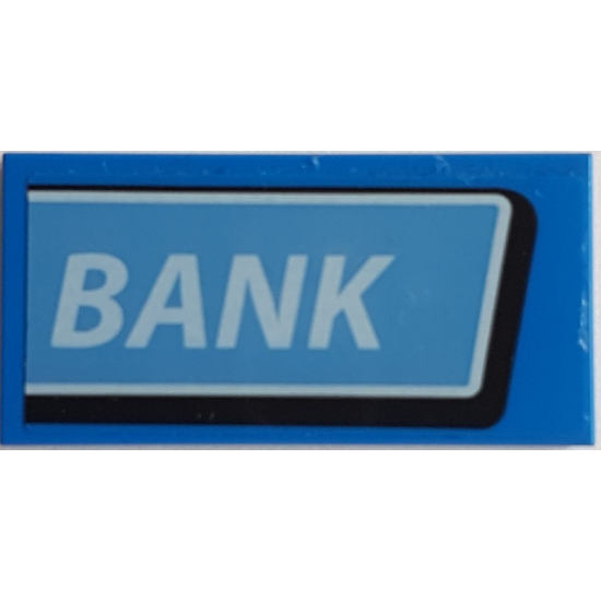 Tile 2 x 4 with White 'BANK' on Medium Blue Background Pattern (Sticker) - Set 76082