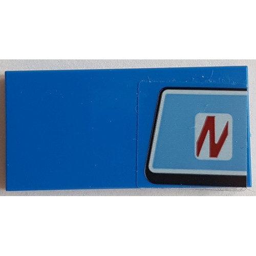 Tile 2 x 4 with Slanted Red Letter N in White Rounded Rectangle on Medium Blue Background Pattern (Sticker) - Set 76082