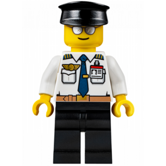 Airport - Pilot, White Shirt with Dark Blue Tie, Belt and ID Badge, Black Legs, Black Hat