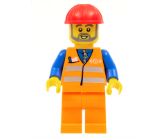 Orange Vest with Safety Stripes - Orange Legs, Red Construction Helmet, Gray Beard
