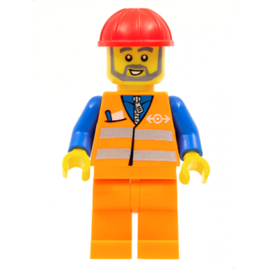 Orange Vest with Safety Stripes - Orange Legs, Red Construction Helmet, Gray Beard