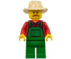 Overalls Farmer Green, Tan Fedora, Moustache