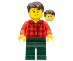 Man with Red Flannel Shirt, Dark Green Pants and, Dark Brown Hair