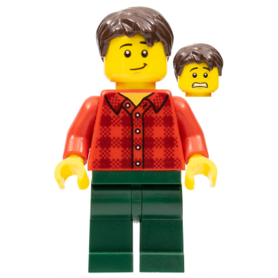 Man with Red Flannel Shirt, Dark Green Pants and, Dark Brown Hair