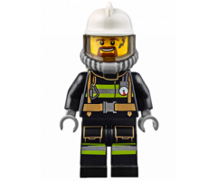 Fire - Reflective Stripes with Utility Belt, White Fire Helmet, Breathing Neck Gear with Air Tanks, Trans Black Visor, Goatee