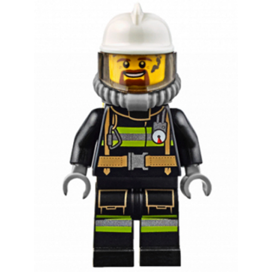 Fire - Reflective Stripes with Utility Belt, White Fire Helmet, Breathing Neck Gear with Air Tanks, Trans Black Visor, Goatee