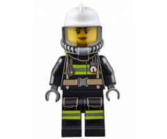 Fire - Reflective Stripes with Utility Belt, White Fire Helmet, Breathing Neck Gear with Air Tanks, Trans Black Visor, Peach Lips Smile