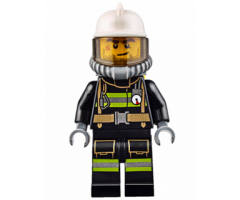 Fire - Reflective Stripes with Utility Belt, White Fire Helmet, Breathing Neck Gear with Air Tanks, Trans Black Visor, Beard Stubble