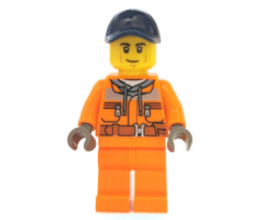 Street Sweeper Operator - Male, Orange Safety Jacket, Reflective Stripe, Sand Blue Hoodie, Orange Legs, Dark Blue Cap with Hole, Smirk