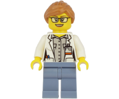 Ocean Researcher - Female, White Jacket, Sand Blue Legs, Glasses, Medium Nougat Hair